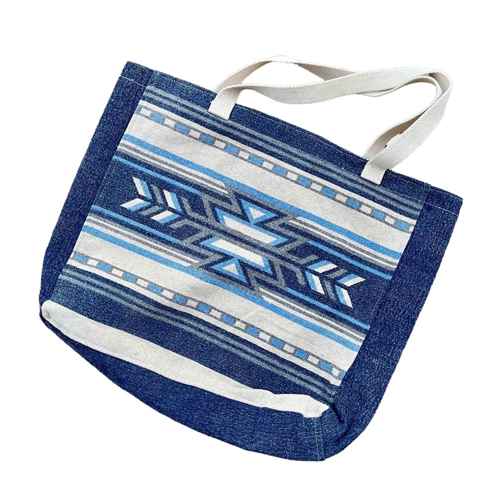 NEW - Open Canvas Tote - Navy Blue Serape Striped